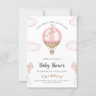 Pink Hot Air Ballon Baby Dusche Einladung Girl