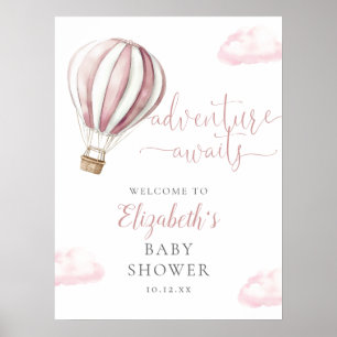 Pink Hot Air Ballon Babydusche Begrüßungszeichen Poster