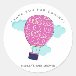 Pink Hot Air Ballon Babydusche Danke Runder Aufkleber