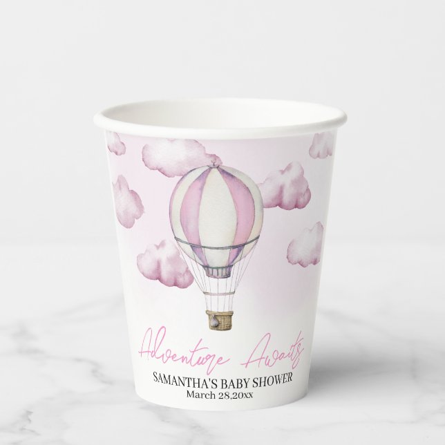 Pink Hot Air Ballon Babydusche Papiertasse Pappbecher (Vorderseite)