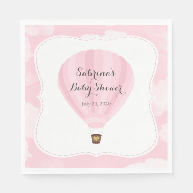 Pink Hot Air Ballon Babydusche Serviette (Vorderseite)