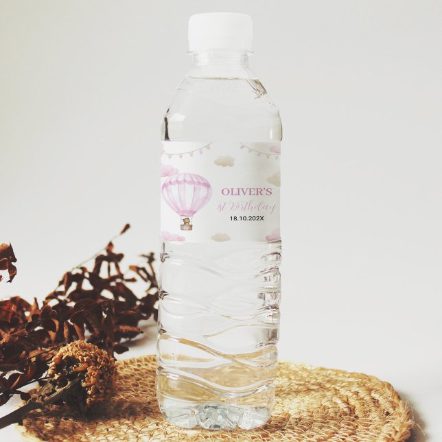 Pink Hot Air Ballon Birthday Wasser Flasche Etiket (Von Creator hochgeladen)