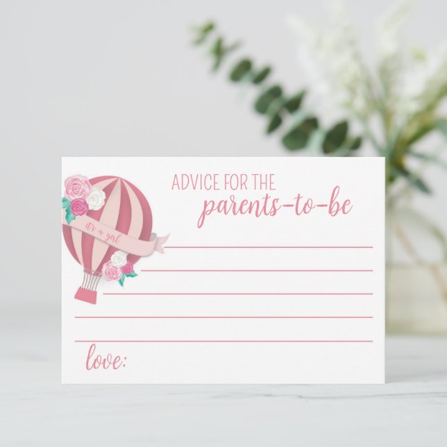 Pink Hot Air Ballon Girl Baby Showcard Hinweiskarte (Stehend Vorderseite)