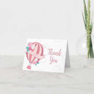 Pink Hot Air Ballon Girl Babydusche Dankeskarte