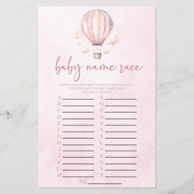 Pink Hot Air Ballon Name Race Baby Showspiel (Vorderseite)