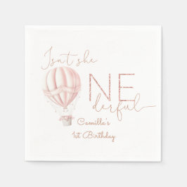 Pink Hot Air Ballon Onederful Girl 1. Geburtstag Serviette