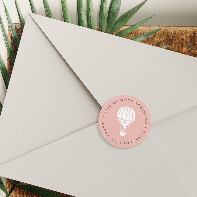 Pink Hot Air Ballon Rücksendeadresse Runder Aufkleber (Von Creator hochgeladen)