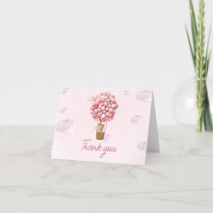 Pink Hot Air Ballon Up and Away Babydusche Dankeskarte