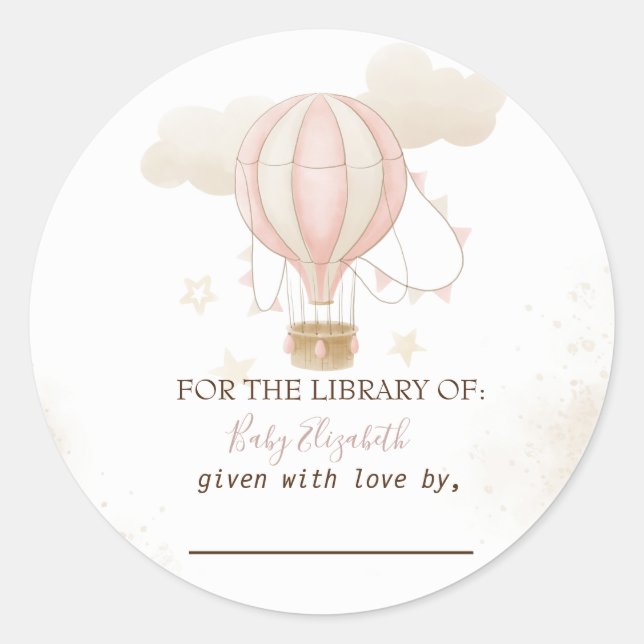 Pink Hot Air Ballon Wolken Babydusche Runder Aufkleber (Vorderseite)