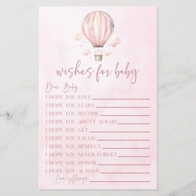 Pink Hot Air Ballon wünscht sich ein Baby Dusche S (Vorderseite)