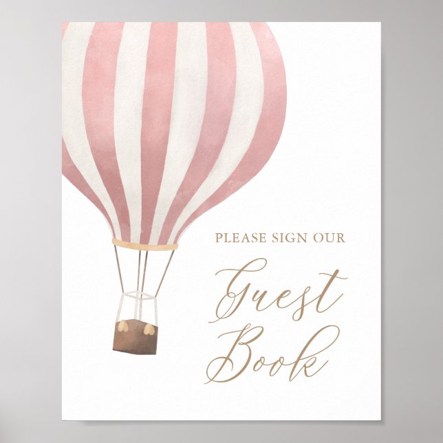 Pink Hot Air Balloon Baby Showbuchsignatur Poster (Vorne)