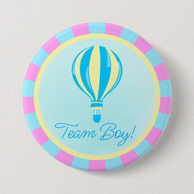 Pink Hot Air Balloon Gender Reveal Team Boy Button (Vorderseite)