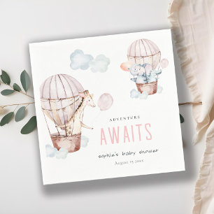 Pink Hot Air Balloon Safari Animals Baby Dusche Serviette