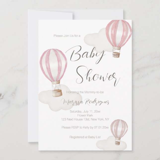 Pink Hot Air Balloons Baby Shower Girl Einladung (Vorderseite)
