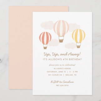 Pink Hot Air Balloons Girl Birthday Party Einladung