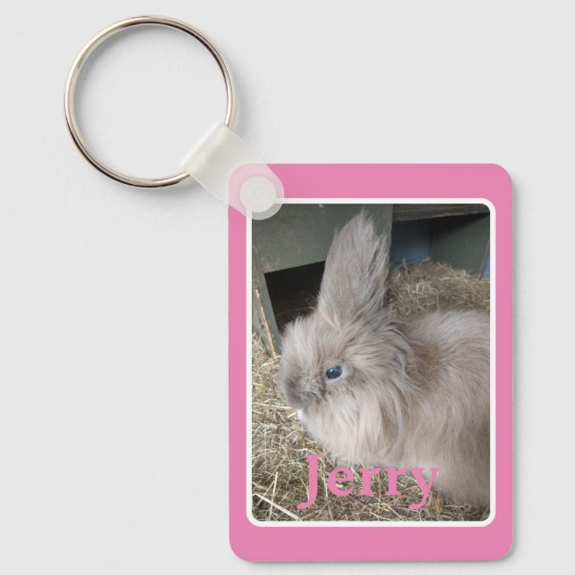 Pink House Rabbit Foto Image mit Name Keepake Schlüsselanhänger (Vorderseite)