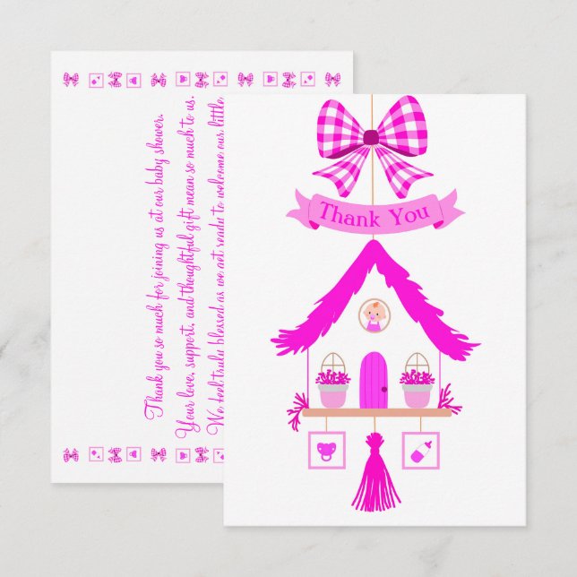 Pink House Vielen Dank für Ihr Baby Dusche Dankeskarte (Vorne/Hinten)