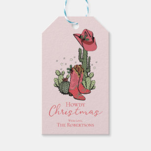 Pink Howdy Weihnachts-Cowgirl Stiefel und Cacti Geschenkanhänger