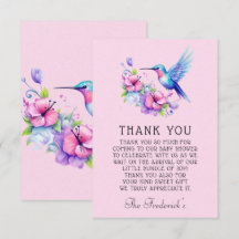 Pink Hummingbird Girl Baby Dusche Danke