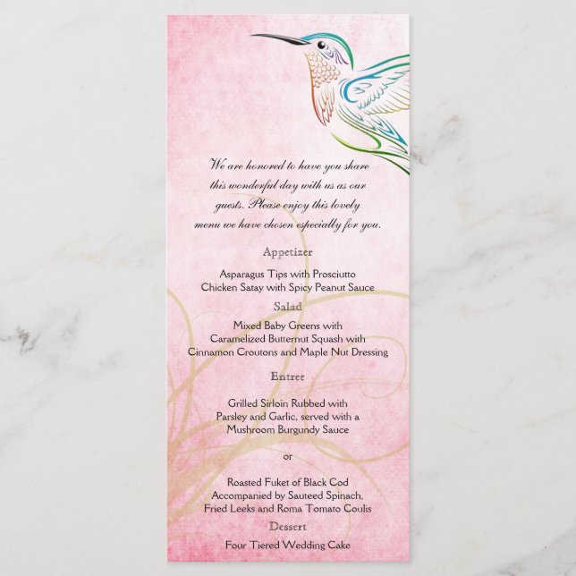 Pink Hummingbird Watercolor Wedding Menu Menükarte (Vorderseite)