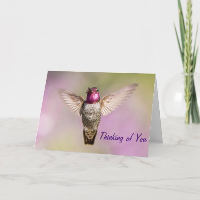 Pink Hummingbird Wings Wide Open Thinking Karte (Vorderseite)