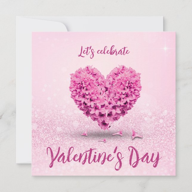 Pink Hyacinth Heart Happy Valentine's Day Party Einladung (Vorderseite)