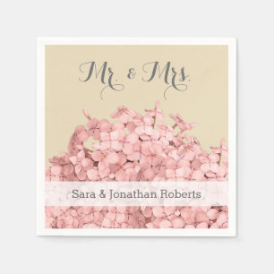 Pink Hydrangea auf der Personalisierten Hochzeit v Serviette