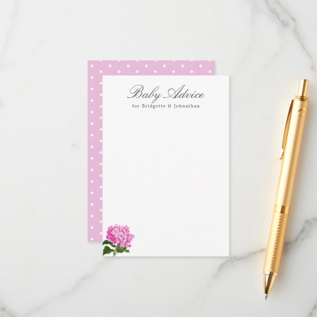 Pink Hydrangea Babyberatungskarte Begleitkarte (Vorderseite/Rückseite Beispiel)