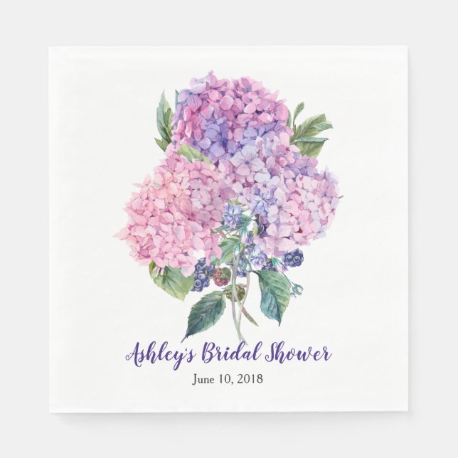 Pink Hydrangea Berries Brautparty Serviette (Vorderseite)