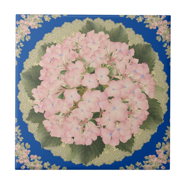Pink Hydrangea Bloms Blütenblau Keramik Tile Fliese (Vorderseite)