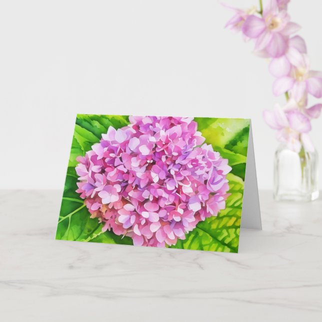 Pink Hydrangea-Blume Blühen Wasserfarben Karte (Orchidee)