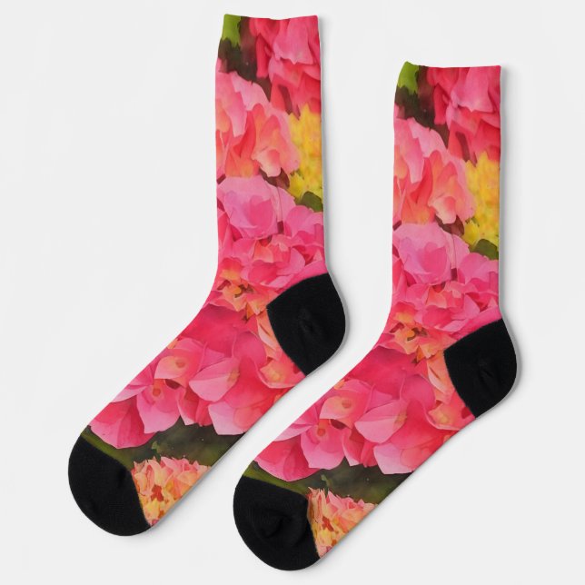 Pink Hydrangea Blume Kunst, Dichtung und Musik Socken (Linkes Detail)
