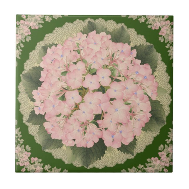 Pink Hydrangea Blüten Keramik Tile Fliese (Vorderseite)