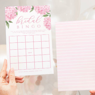 Pink Hydrangea Brautparty Paper Bingo Game Card Flyer