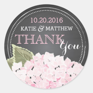 Pink Hydrangea Chalkboard Modern Danke Label Runder Aufkleber