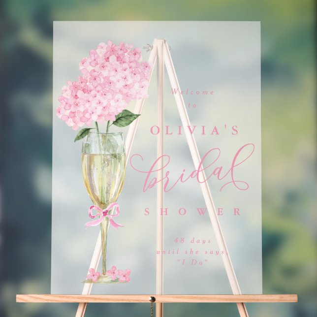 Pink Hydrangea & Champagner Dusche Herzlich Willko Acrylschild (Neutral)