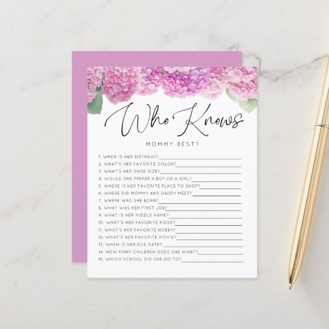 Pink Hydrangea, der Mommy Baby Games kennt (Vorderseite/Rückseite Beispiel)