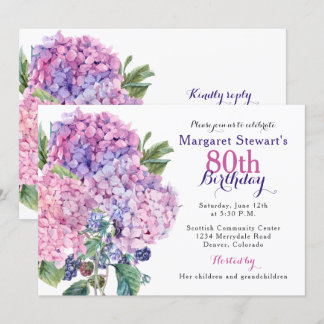 Pink Hydrangea Floral 80e anniversaire Invitation