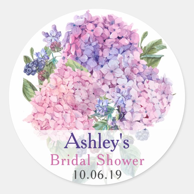 Pink Hydrangea Floral Brautparty Vielen Dank Runder Aufkleber (Vorderseite)