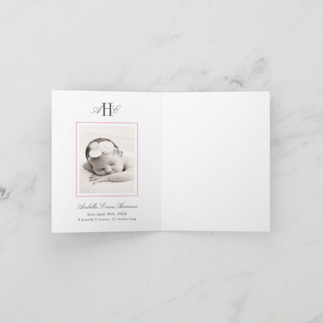 Pink Hydrangea Flower Baby Shower Baby Photo Dankeskarte (Innenseite)