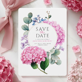 Pink Hydrangea Flowers Watercolor Elegant Wedding Save The Date