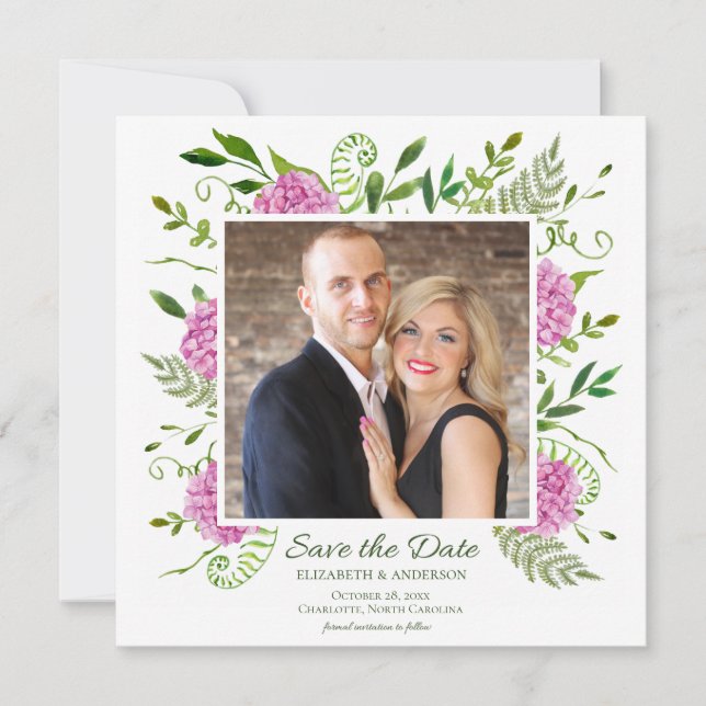 Pink-Hydrangea-Foto Save The Date (Vorderseite)