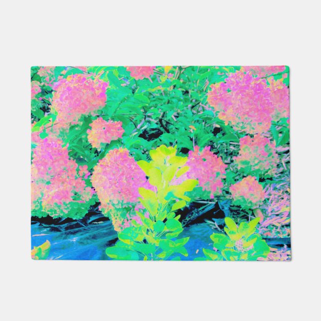 Pink Hydrangea Garden mit gelben Folies Fußmatte (Vorderseite)