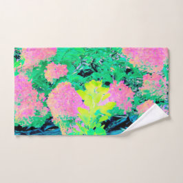 Pink Hydrangea Garden mit gelben Folies Handtuch