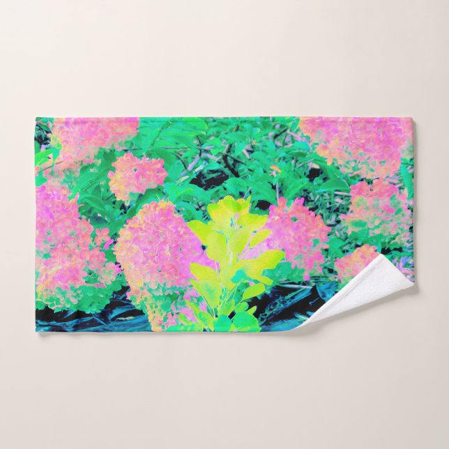 Pink Hydrangea Garden mit gelben Folies Handtuch (Handtuch)