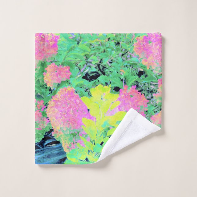 Pink Hydrangea Garden mit gelben Folies Waschlappen (Waschlappen)