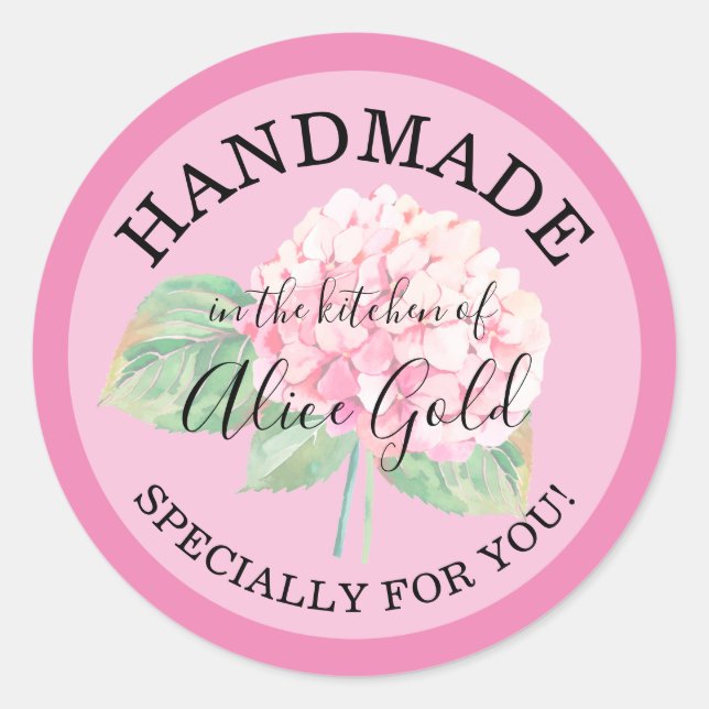 Pink Hydrangea HANDMADE für Sie | Konservengeschen Runder Aufkleber (Vorderseite)