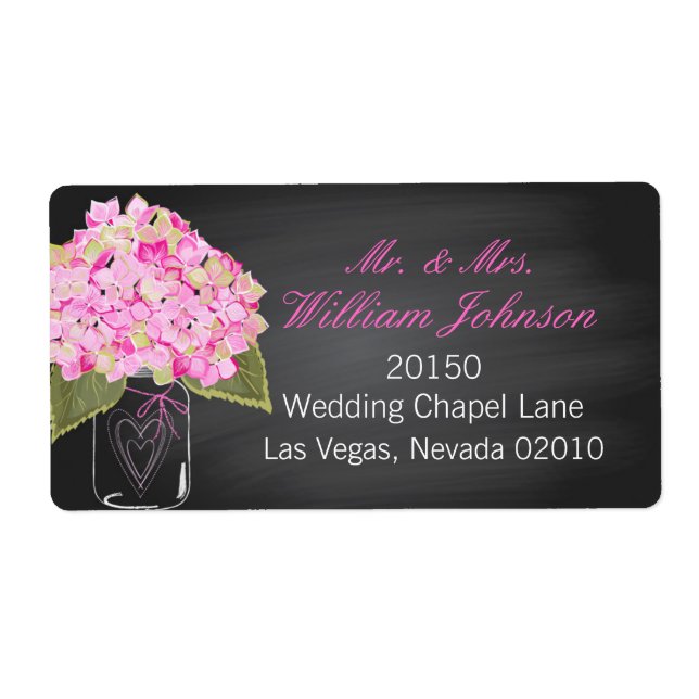 Pink Hydrangea Jar Chalkboard Wedding Label (Vorne)