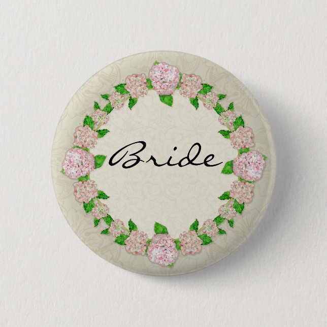 Pink Hydrangea Lace Floral Formal Elegante Hochzei Button (Vorderseite)