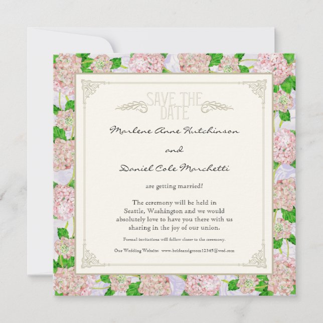 Pink Hydrangea Lace Floral Formal Elegante Hochzei Einladung (Vorderseite)